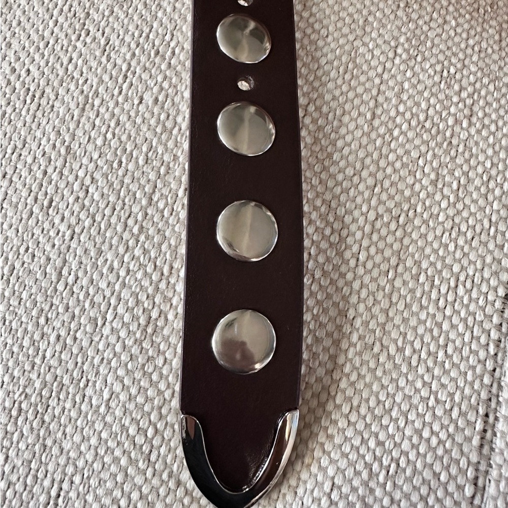 Women’s Brown Leather Belt with Silver Accents - Picture 5 of 6